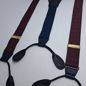 Vintage Made in England Burgundy Polka Dot Button End Suspenders Braces